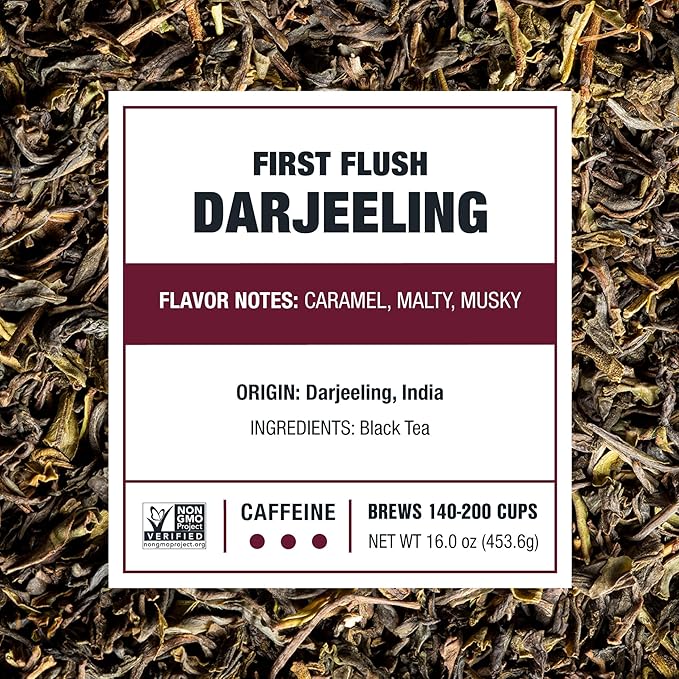 Tiesta Tea - First Flush Darjeeling Black Tea, Loose Leaf, Single Origin Premium Black Tea from India, Pure High-Caffeinated Blend, Makes Hot or Iced & Up to 200 Cups, 16oz Resealable Bulk Pouch