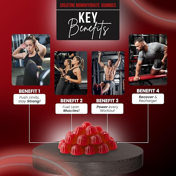 Creatine Monohydrate Gummies 5000mg- 120 Count Sugar Free for Men & Women - Strawberry Flavor Vegan Creatine Supplement for Muscle Strength, Energy, Endurance & Workout Gummies