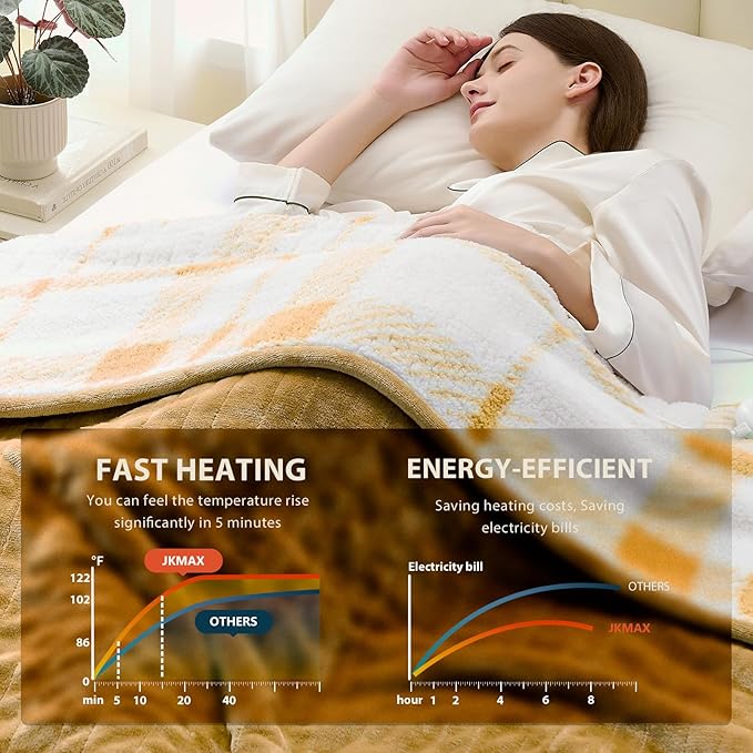 Heated Electric Blanket Full Size - 72"x84" Flannel Heating Blanket with 10 Heating Levels & 5 Time Settings Over-Heat Protection, Winter Warmer for Adults with ETL Certification(Ivory)