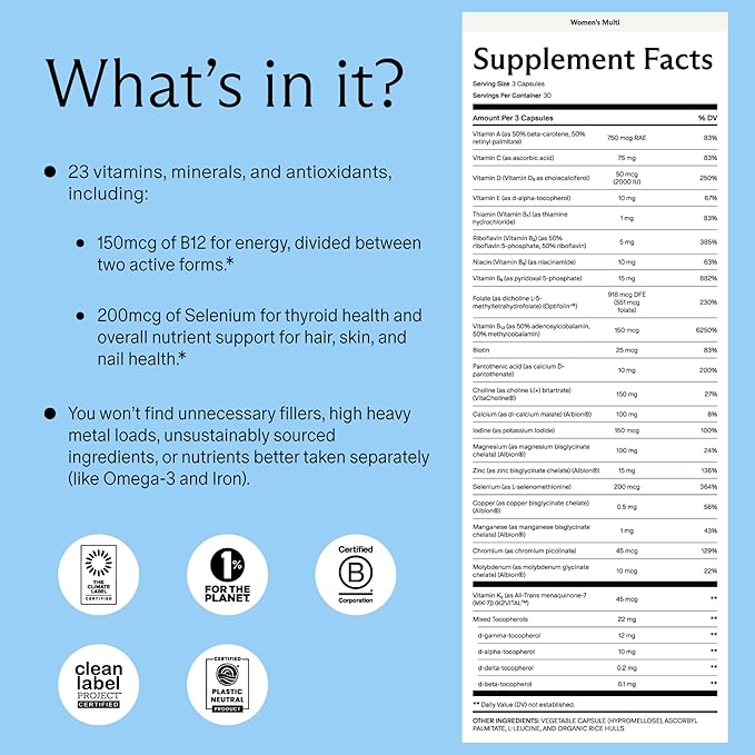 Needed. Multivitamin for Women with 23 Vitamins, Minerals and Antioxidants - Daily Womens Multivitamin - Vitamin B12, B6, D3, Choline, Calcium, Biotin, Magnesium, Folate and More (90 Count)