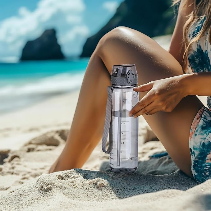 GOPPUS Water Bottle Clear Water Bottles 32oz Motivational with Time Marker Tritan BPA Free Sports Water Bottles Wide Mouth for Gym Travel Home School Office