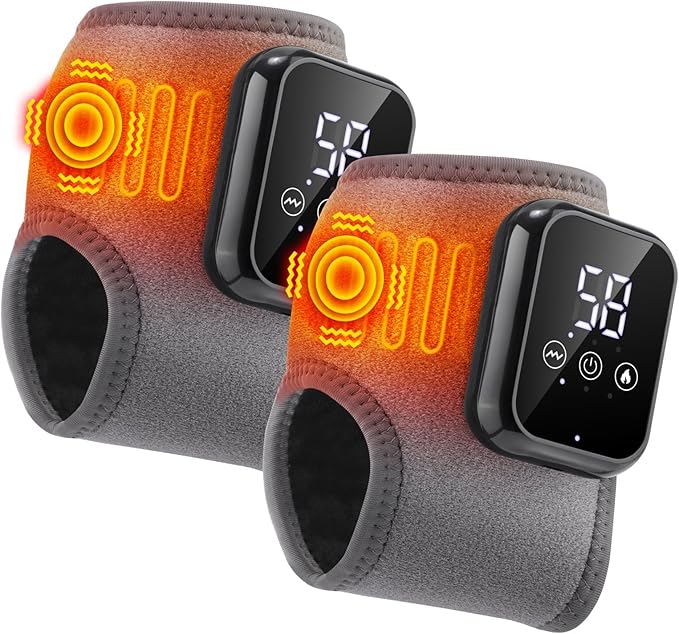 2PCS Cordless Ankle Massager for Pain Relief, Heating Pad for Ankle and Foot with 2000mAh Rechargeable, 2pcs Gray