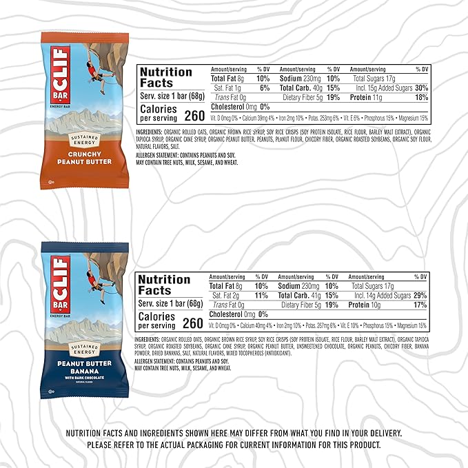 CLIF BAR - Peanut Butter Variety Pack - 2 Flavors - Made with Organic Oats - Energy Bars - Non-GMO - Plant Based Protein Bars (20 Pack)