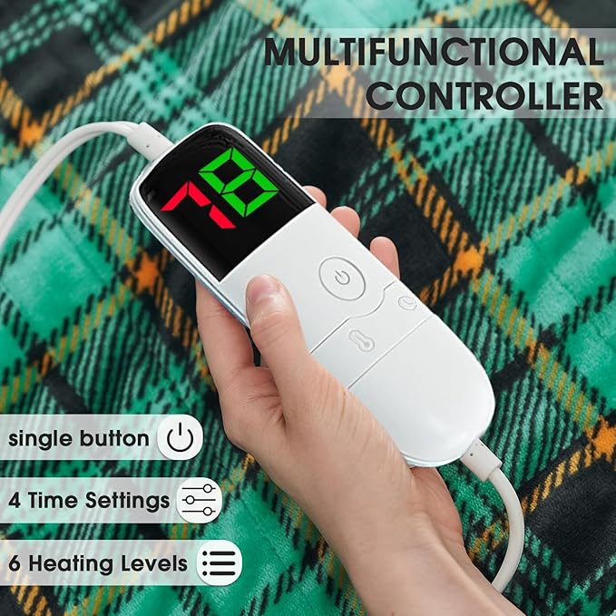 Heated Electric Blanket Queen Size, 84X90 Christmas Blanket With Dual Control&10 Heats Levels&Timer For Bed,Green Plaid Sherpa Heating Blankets Queen Warmer Gift for Grandma Women Adults, Washable,ETL