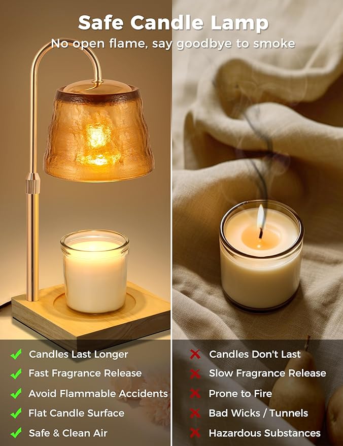 LOHAS Dimmable Candle Warmer Lamp with Timer, Frosted Teal Glass Cover, Versatile Jar Candle and Wax Melter for Bedroom Decor, Gift for New Homeowners