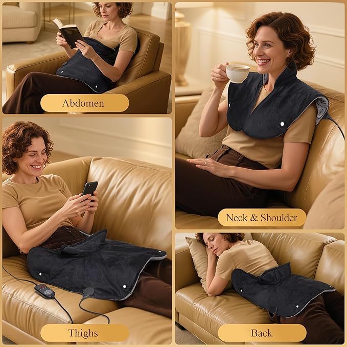 UTK 30s Fast Heating Pad for Neck and Shoulders and Back, 6X Deeper Penetrate, Far Infrared Heated Wrap for Neck and Shoulders Pain Relief, Auto Shut Off, Memory Function, Gifts for Birthday 24"X20"