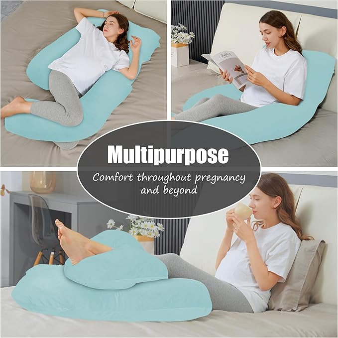 HIPHOP PANDA U-Shaped Pregnancy Pillow for Sleeping - Full Body Maternity Support Pillow with Cooling Removable Cover - Comfort for Back, HIPS, Legs, Belly - 57 Inch for Pregnant Women, Ice Blue