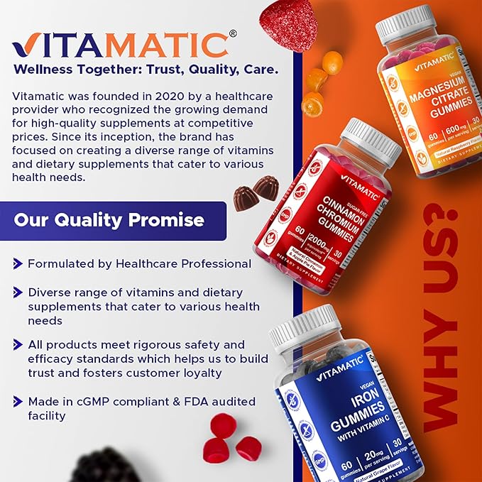 Vitamatic Hydrolyzed Collagen Gummies with Vitamin C, Zinc and Biotin, 200 mg - Healthy Skin Support - 240 Gummies