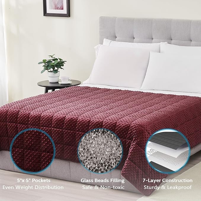 L'AGRATY Weighted Blanket for Adult - 80"x87" 25lbs Minky Dots Heavy Blanket with Glass Beads Soft Breathable for All-Season Summer Fall Winter Thick Comfort for Sleeping