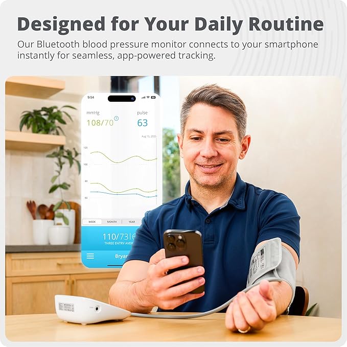Greater Goods Bluetooth Blood Pressure Monitor, Upper Arm BP Machine with Adjustable 8.7โ-16.5โ Cuff, iOS and Android App Compatibility, Portable with Carrying Case