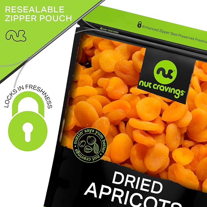 NUT CRAVINGS - Sun Dried Turkish Apricots, No Sugar Added, Unsweetened (80oz, 5 LB, Bulk) Bulk Dry Fruits Packed Fresh in Resealable Bag - Sweet Healthy Snack, Naturally Grown, Vegan, Kosher