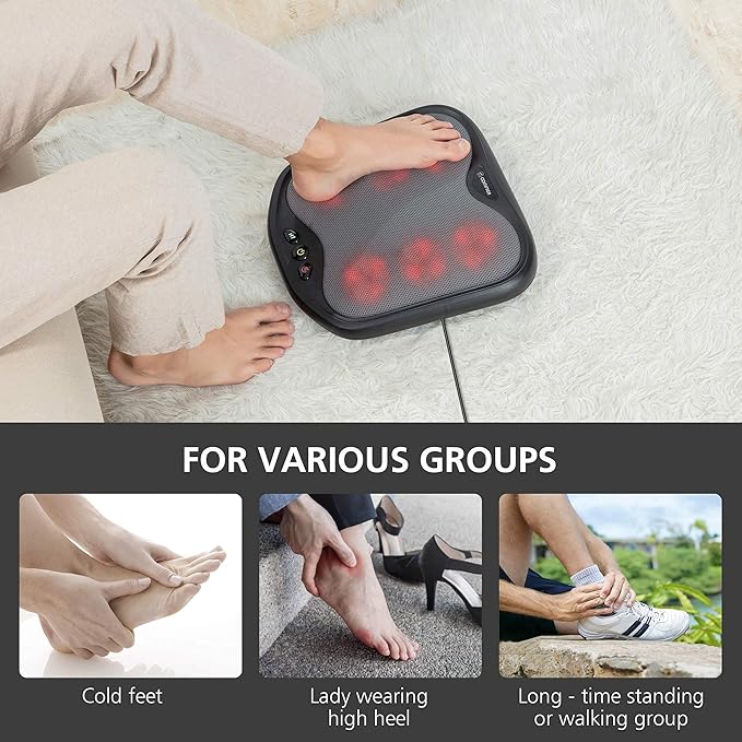 COMFIER Shiatsu Foot Massager with Heat- Kneading Foot & Back Massager with Washable Cover, Feet Warmer for Men,Women, Electric Feet Massager Machine for Plantar Fasciitis,Foot