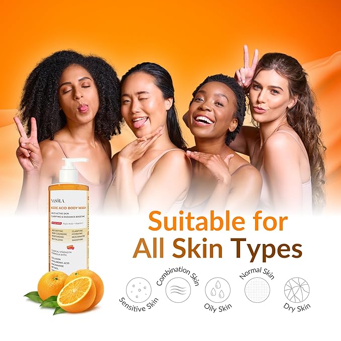 Nasola Kojic Acid Body Wash – Turmeric & Vitamin C Brightening Cleanser, Moisturizing Exfoliating Shower Gel for Women & Men – 11.8 fl oz