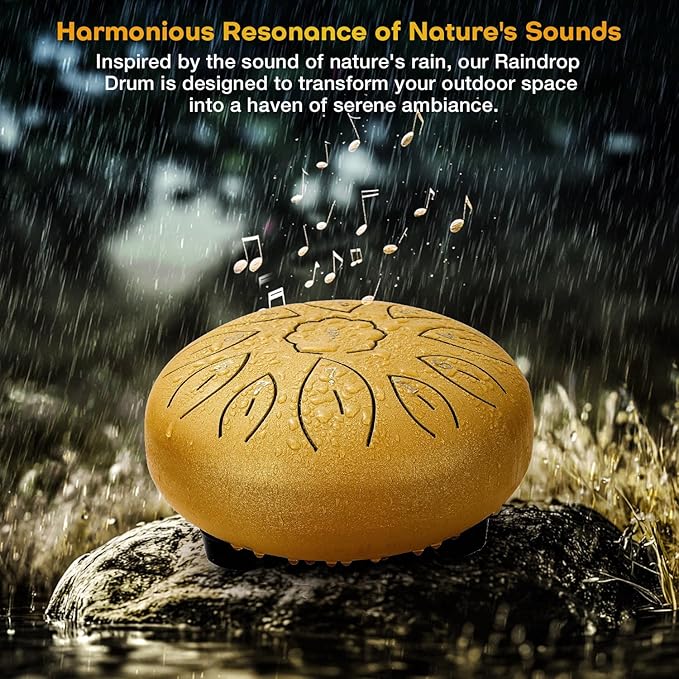 Facmogu 6 Inches 11 Notes Steel Tongue Drum, Handpan Drum Sound Healing Instruments for Meditation, Musical Education, Yoga, Zen, Hand Drum with Bag Mallets Finger Picks Music Book Stickers - Gold