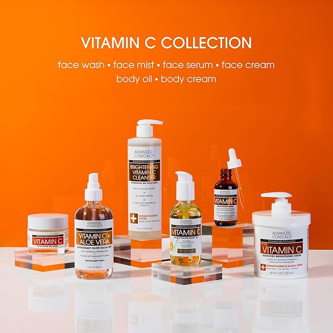 Advanced Clinicals Brightening Vitamin C Body Oil For Women & Men | Vitamin C Glow Oil Skin Care Body Moisturizer With Vitamin E + Botanicals To Help Improve Look Of Dark Spots + Dry Skin, 3.8 Fl Oz