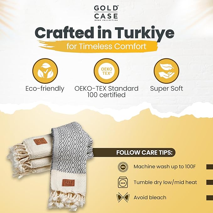 Gold CASE Turkish Hand Towels for Bathroom Set of 4–20x40''–100% Cotton Bathroom Hand Towels – Zeus Towel for Spa, Face, Tea & Dishcloth – Decorative Cloth – Grey