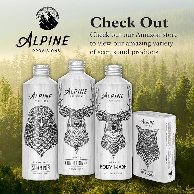 Alpine Provisions Cedar & Sandalwood Body Wash - Cleanse & Moisturize Naturally with Essential Oils - Vegan, Sulfate & Plastic Free - Gentle on Skin Natural Body Wash for Men and Women - 16.9 fl oz