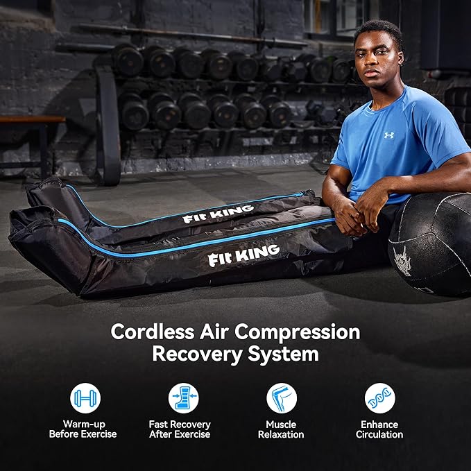 FIT KING Cordless Recovery System, Professional Air Compression Massager, Reduces Muscle Pain and Improves Circulation, Warm-up and Fast Recovery for Athletes, Customized Zone Massage Optional (Small)