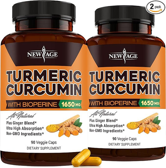 NEW AGE Turmeric Curcumin Capsules - Standardized Curcuminoids - Non-GMO, Gluten Free 180 Count (Pack of 2)