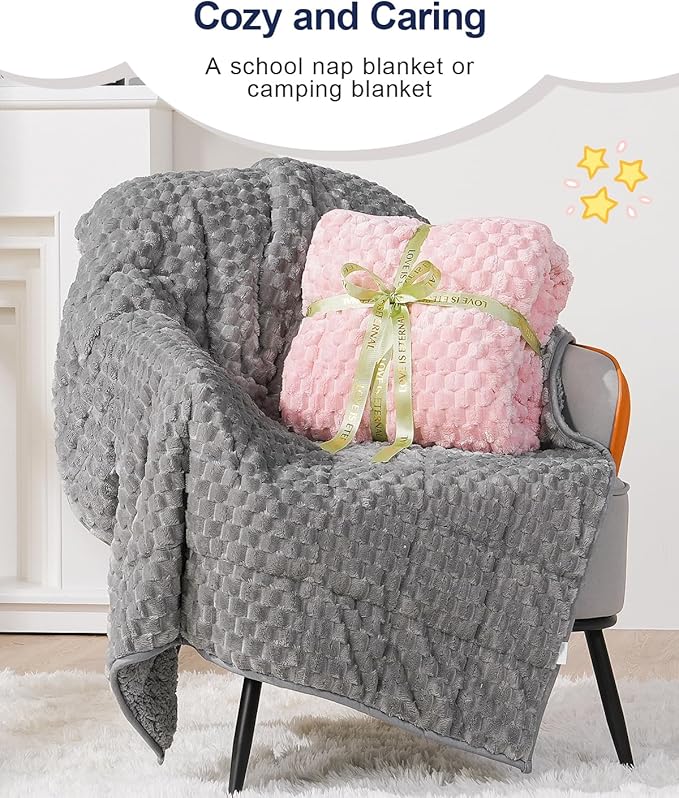 Super Soft Luxury Fleece Sherpa Weighted Blanket for Teens, 3lbs Small Weighted Lap Blanket for Adults, Turtle Shell Cozy Warm Throw for Winter, Compact Heavy Blanket for Sleep & Travel, Grey, 36"x48"