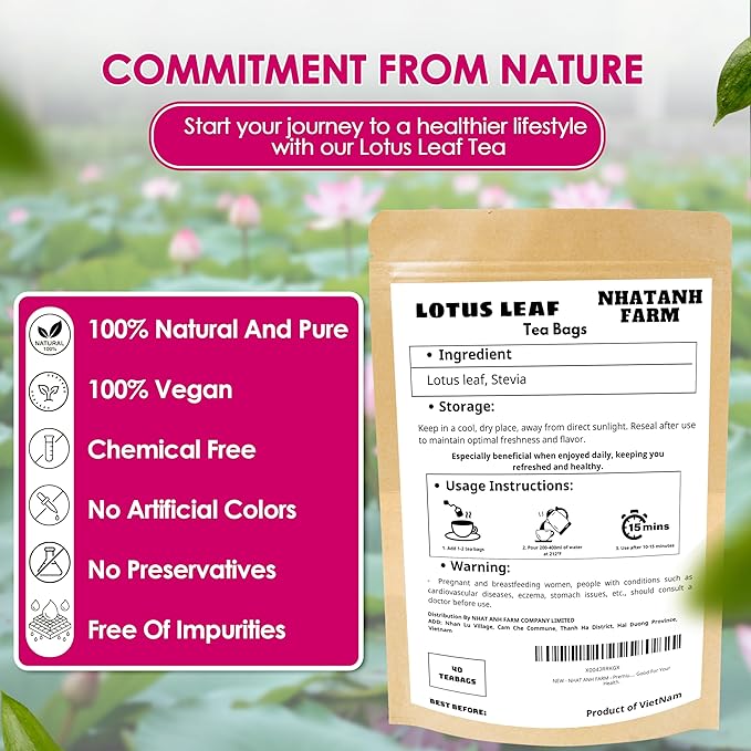 NHAT ANH FARM - Premium Lotus Leaf Tea Bags, 100 Teabags, 100% Natural, Hand-Selected Lotus Leaf Tea Bags, No Additives, Sugar-Free,Caffeine-Free. Good For Your Health.