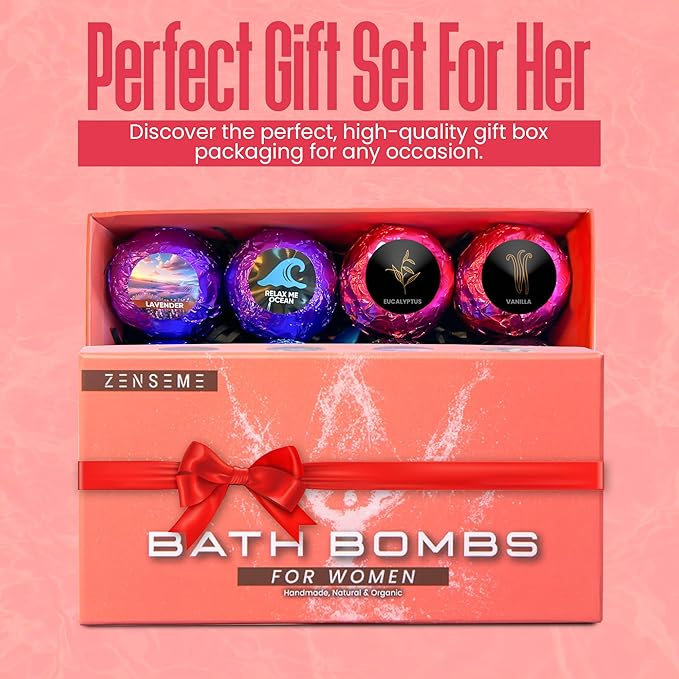 Bath Bombs for Women - Bath Bombs for Women Relaxing - Organic Bath Bombs with Feminine Scents for Her - 2.5 Oz Gift Set of 8 Scented All Natural Bath Bombs with Natural Essential Oils - Gift