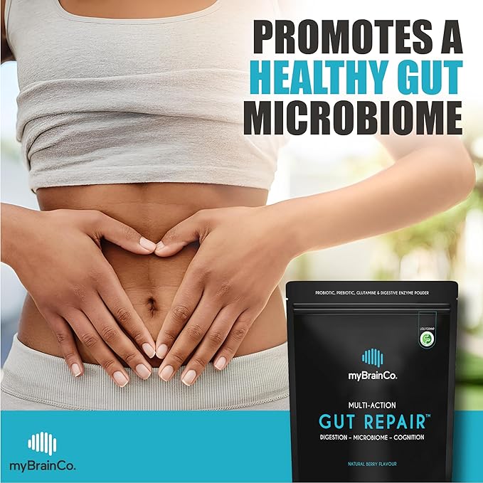 myBrainCo. Gut Repair β Gut Health & Digestion Support Powder for IBS, Bloating, Reflux & Leaky Gut β Low FODMAP Certified with Probiotics, Prebiotics, Enzymes & Glutamine β 310g
