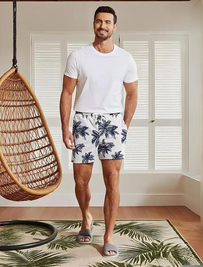 Deyeek 5.5 Inch Mens Pajama Shorts Sleep Cotton Lounge PJ Lightweight Elastic Waist Drawstring Nightwear Bottom with Pockets