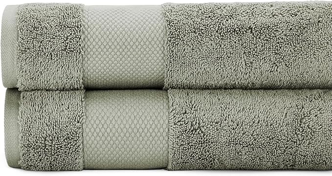 BIOWEAVES 100% Organic Cotton 700 GSM Plush Luxury Bath Towels for Bathroom 30" x 58" GOTS Certified - Sage, Pack of 2