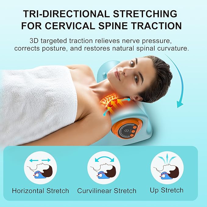 snawowo Neck Massager with Heat - 3D Kneading 3 Heat 3 Vibration, Remote Control Massage Pillow, 30° Ergonomic for Shoulder Neck Pain Relief, 15Min Timer (Sky Blue)