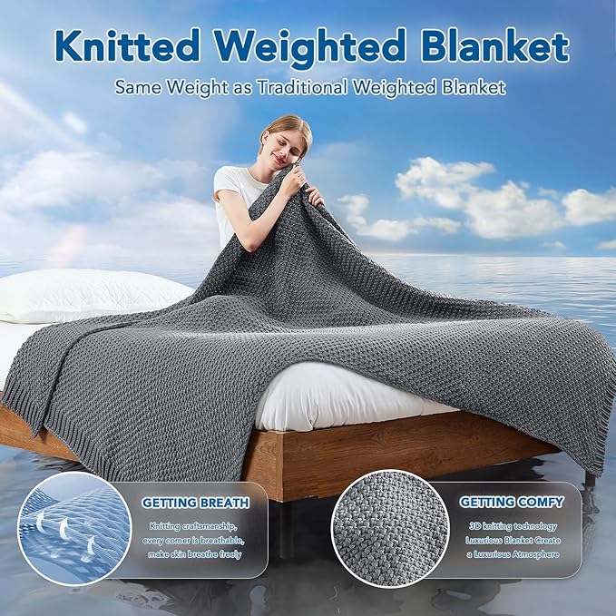 Topcee Knitted Weighted Blanket - 48"x72" 15lbs Cooling Chunky Knit Heavy Blanket for Adults Cable Yarn Knit Decorative No Beads Soft, Cozy and Cooling Weighted Throw Blankets Machine Washable