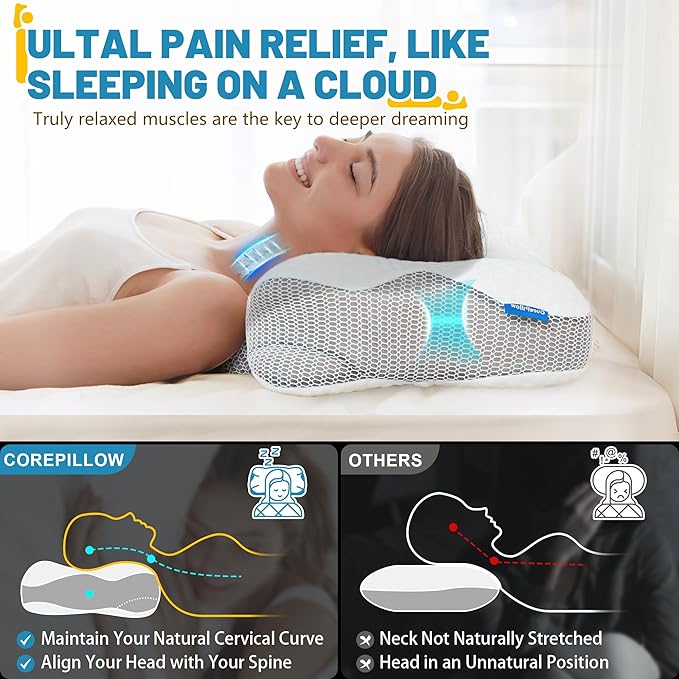 Cervical Neck Pillow for Pain Relief - Ergonomic Side Sleeper Pillows with Dual-Density Memory Foam, Orthopedic Neck Support Pillow for Sleeping, Cooling Pillow for Back Stomach Sleepers