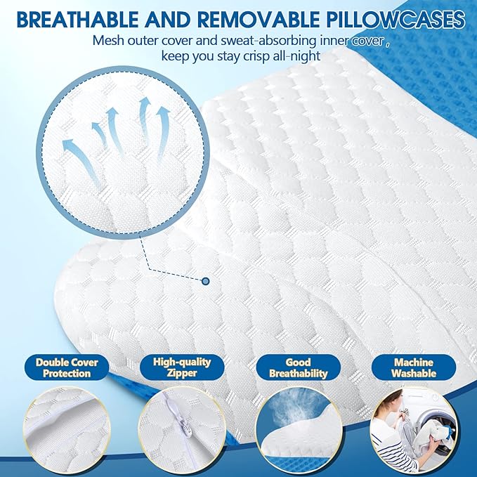 Cervical Neck Pillow for Pain Relief Sleeping, Contour Memory Foam Pillows, Ergonomic Side Sleeper Pillows for Adults, Orthopedic Neck Support Pillow for Back Stomach Sleepers-King Size
