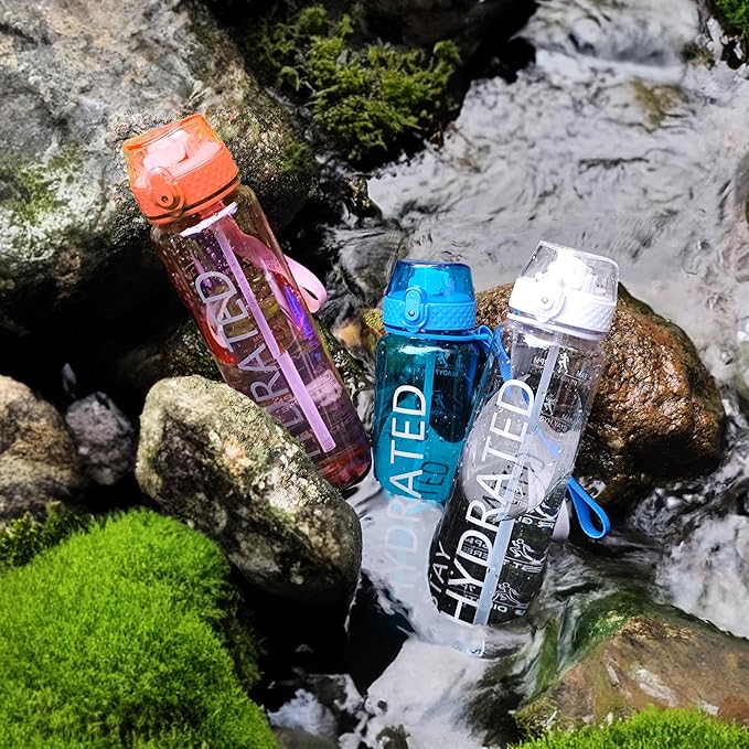 GOPPUS Clear Water Bottle With Straw 32oz Sports Water Bottles Motivational with Time Marker Tritan BPA Free Clear Plastic Water Bottle Wide Mouth for Gym Travel Home School Office