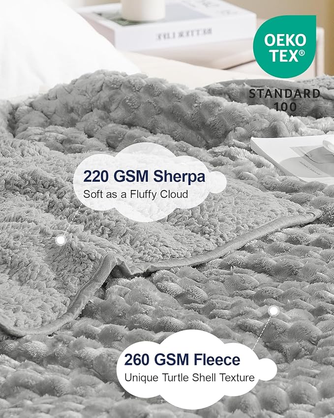 Super Soft Luxury Fleece Sherpa Weighted Blanket for Teens, 5lbs Small Weighted Lap Blanket for Adults, Turtle Shell Cozy Warm Throw for Winter, Compact Heavy Blanket for Sleep & Travel, Grey, 36"x48"