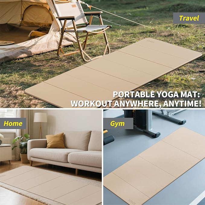 8mm Extra Large Foldable Yoga & Fitness Mat(74" x 31.5" x 0.32"), Double-Sided Non Slip & Lightweight Pilates Mat, Thick Wide Exercise Mats for Woman Man Kids, Portable Workout Mats for Travel, Studio or Home Use