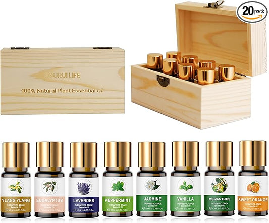 Essential Oils Set, 100% Organic Essential Oil, Lavender, Ylang Ylang, Tea Tree, Eucalyptus Scented Oil, Essential Oils for Diffusers for Home, Candle Making, Humidifiers (8)