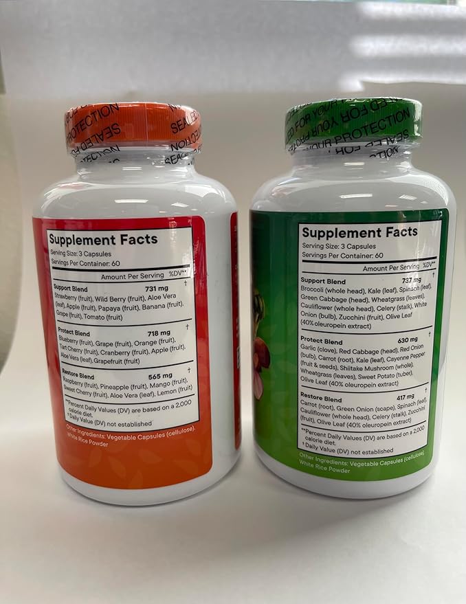 Superfood Fruit and Veggie Supplement - 360 Whole Super Fruit and Vegetable Supplements & Vitamin with Olive Leaf, Soy Free- 180 Count (Pack of 2)