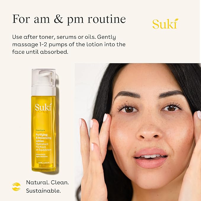 Suki Skincare Purifying and Balancing Day Lotion with Salicylic Acid – Hydrating, Anti Aging Face Moisturizer for women with Active Lifestyles – Calming Face lotion for Oily or Acne Prone Skin 1.7oz.