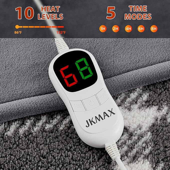 Heated Electric Blanket Full Size - 72"x84" Flannel Heating Blanket with 10 Heating Levels & 5 Time Settings Over-Heat Protection, Winter Warmer for Adults with ETL Certification(Grey)