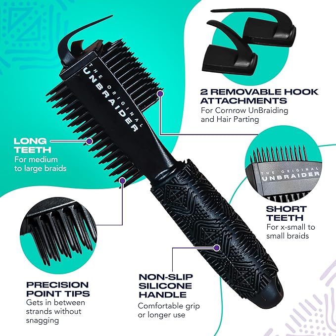The UnBraider Detangler Brush For Braids | Unbraider To Take Braids Out | Premium Unbraiding Hair Brushes For Women | No Tugging & Breakage | All Hair Types | Black Onyx | 1 Count