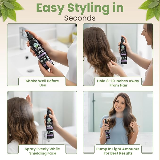 Hair Spray 8 Oz Bottle – USDA Organic Certified, Paraben-Free, Cruelty-Free and Vegan - With Natural Botanical Extracts - For All Hair Types by Nature's Brands is Made In USA.