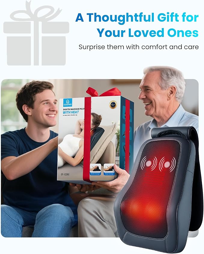 COMFIER Cordless Shiatsu Neck and Back Massager with Heat,Rechargeable Neck Massager for Pain Relief Deep Tissue,Lower Back Massager with Vibration,Massager Pillow for Home Recliner,Gift for Men Women