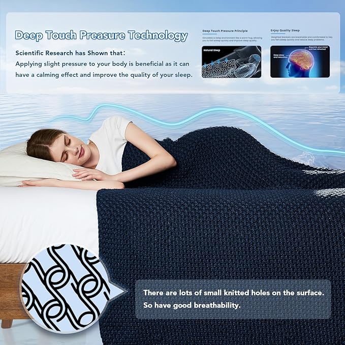 Topcee Knitted Weighted Blanket - 60"x80" 15lbs Queen Size Cooling Chunky Knit Heavy Blanket for Adults Cable Yarn Knit Decorative No Beads Soft Cozy and Cooling Weighted Throw Machine Washable