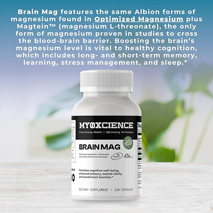 MYOXCIENCE Brain Mag | Featuring Magnesium L-Threonate and Magnesium Glycinate | Promotes Cognitive Well-Being, Enhanced Memory, Mental Clarity and Overall Brain Function | 120 Capsules