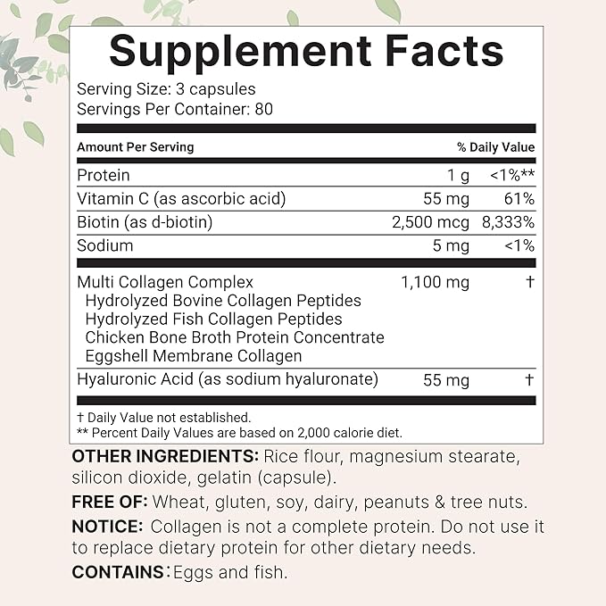 Micro Ingredients Multi Collagen Pills for Women & Men, 240 Capsules | Type I, II, III, V, X - Hydrolyzed Peptides with Biotin, Hyaluronic Acid & Vitamin C | Hair, Skin, Nail & Joint Support*