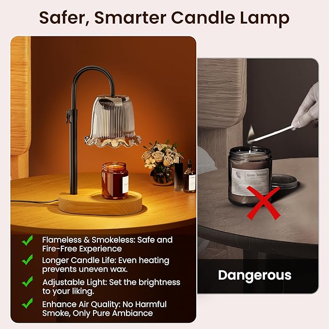 Candle Warmer Lamp with Timer Adjustable Height Candle Lamp Warmer 4 Level Dimmer Electric Wax Melt Warmer Vintage Home Decor for Scented Jar Candles House Warming & Birthday Gifts for Women
