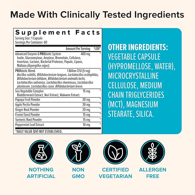 Zenwise Health Digestive Enzymes for Gut Health & Bloating Relief - Multi Enzymes Digestion Supplement with Probiotics, Bromelain & Papaya for Digestive Health Support - Men & Women - 60 Count