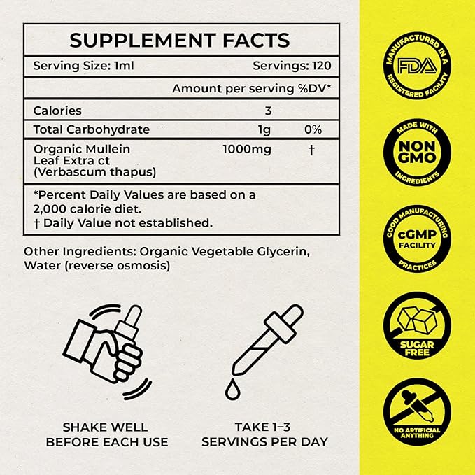 Inhale Mullein Drops – Lung Cleanse & Respiratory Support – Herbal Mullein Leaf Extract for Detox, Immune Health, Mucus Relief & Clear Breathing – Natural Supplement for Throat – Made in USA – 4oz