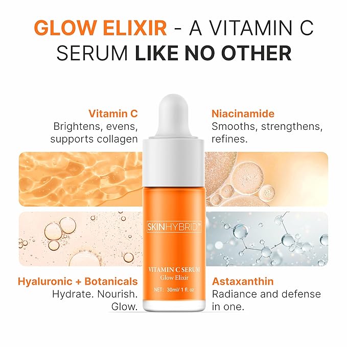 Glow Elixir | Advanced Vitamin C Serum for Face | Dark Spot Corrector with Niacinamide & Astaxanthin | Glass Skin & Brightening Serum for Even Skin Tone | Vitamin C for Face (30ml /1 Fl oz)